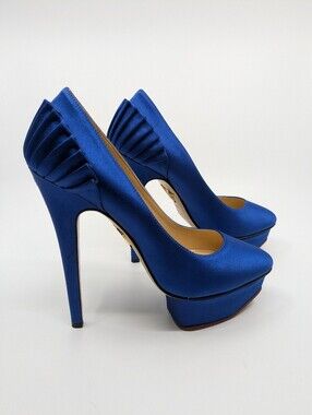 Charlotte Olympia Paloma Platform Pumps Heels Blue Silk Satin EU 36.5